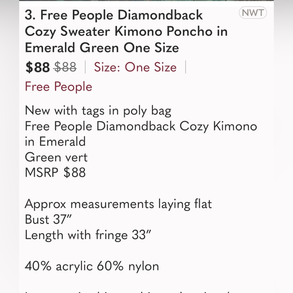 SALEπFree People Diamondback Cozy Sweater Kimono Poncho Emerald Green Aztec - Picture 11 of 13